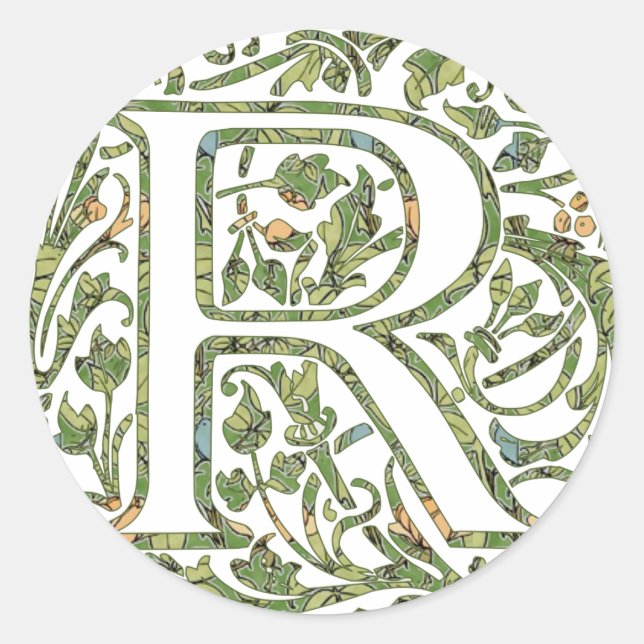 R Floral Monogram Classic Round Sticker (Front)