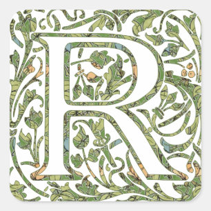 R Floral Monogram Square Sticker