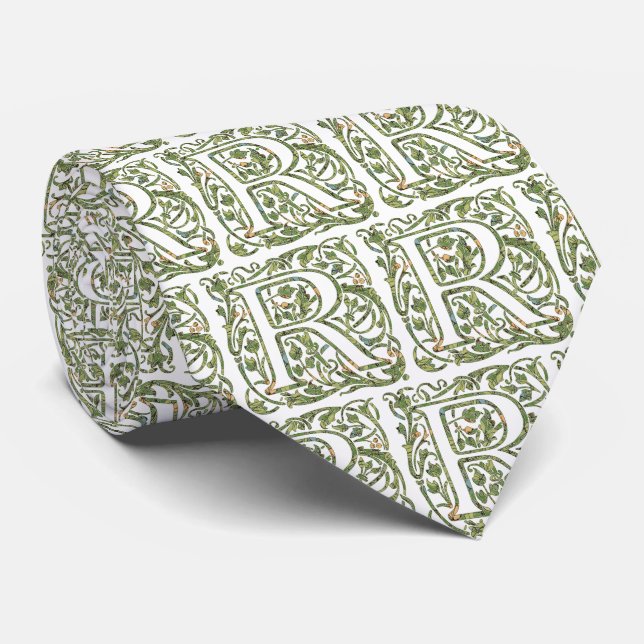 R Floral Monogram Tie (Rolled)
