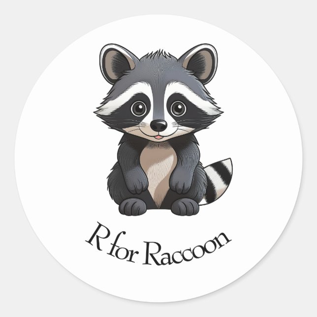 R for Racoon Classic Round Sticker (Front)