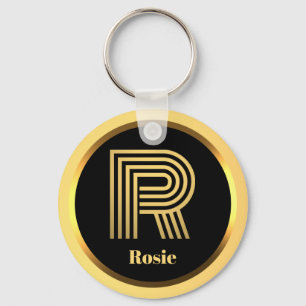 R Gold Monogrammed Letter Personalised Key Ring
