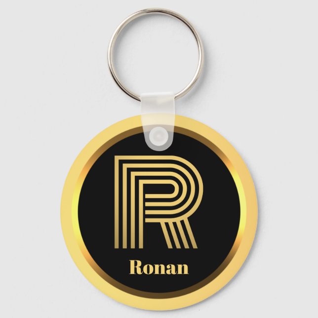 R Gold Monogrammed Letter Personalised Key Ring (Front)