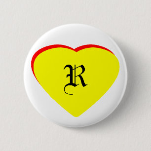 "R" Heart Yellow Red Wedding Invitation The MUSEUM 6 Cm Round Badge