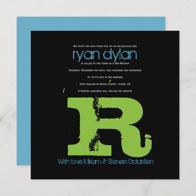 R Initial Collection Bat Bar Mitzvah Invitation (Front/Back)