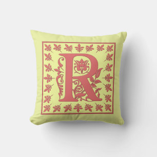 R INITIAL PILLOW - Pink R on YELLOW Background