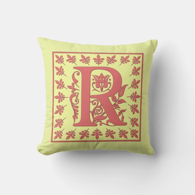R INITIAL PILLOW - Pink R on YELLOW Background (Front)