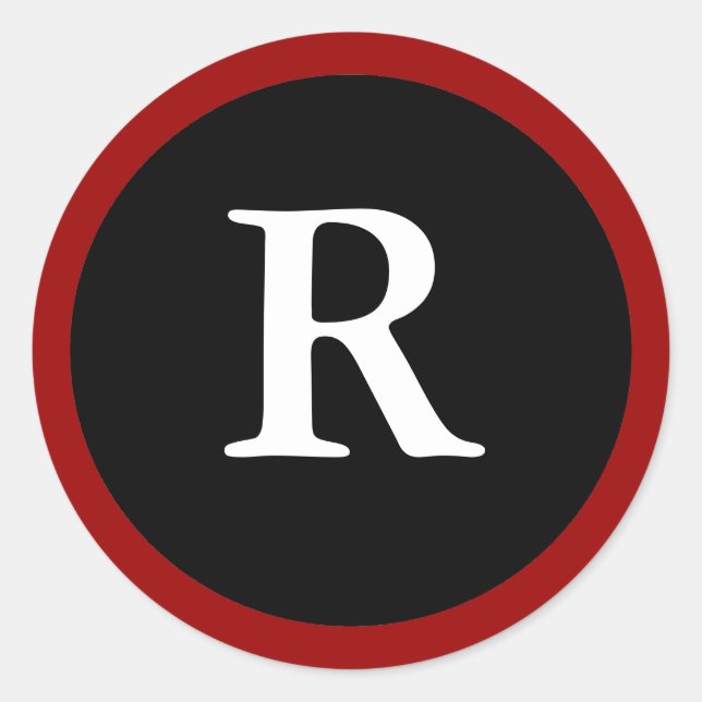 R : Initial R Letter R  Red, White & Black Sticker (Front)
