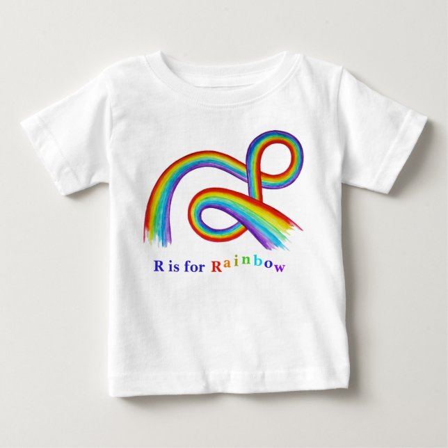 R is for Rainbow Artwork Baby and Kids' T-shirt (Front)