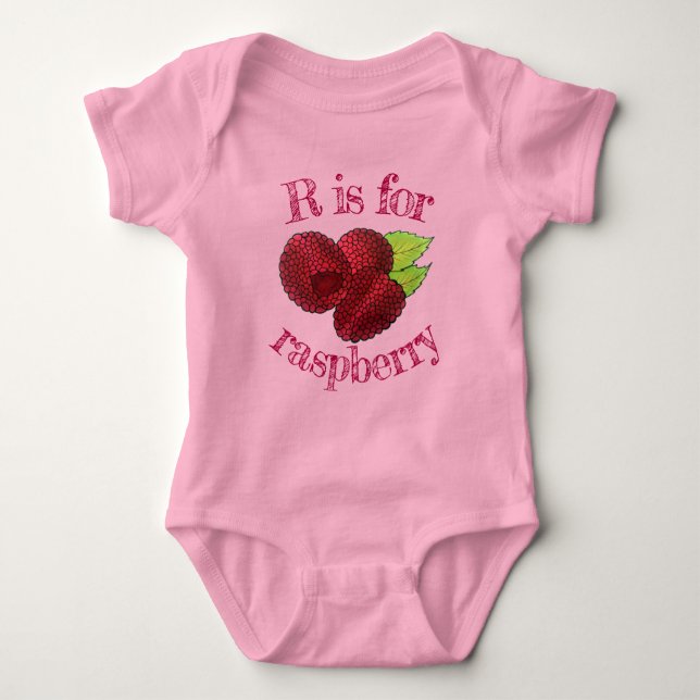 R IS FOR Raspberry Raspberries Berry Fruit Berries Baby Bodysuit (Front)