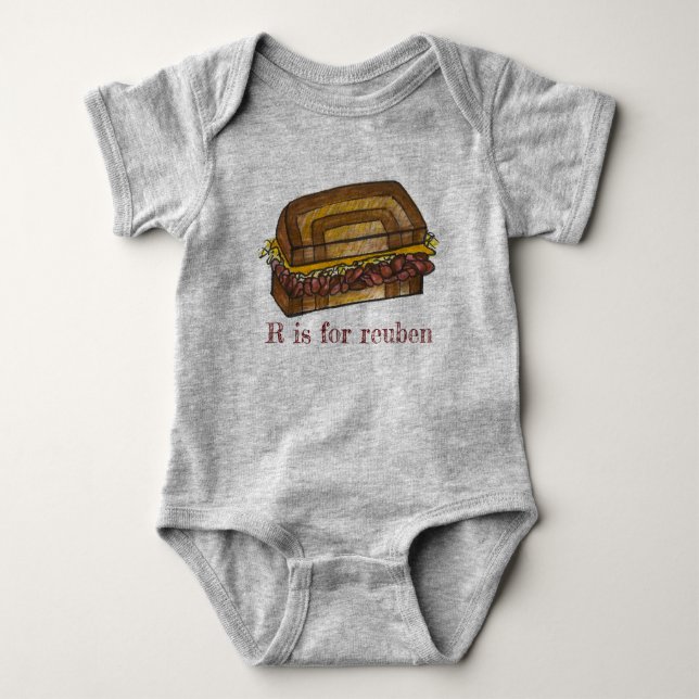 R is for Reuben Sandwich Foodie Alphabet Initial Baby Bodysuit (Front)