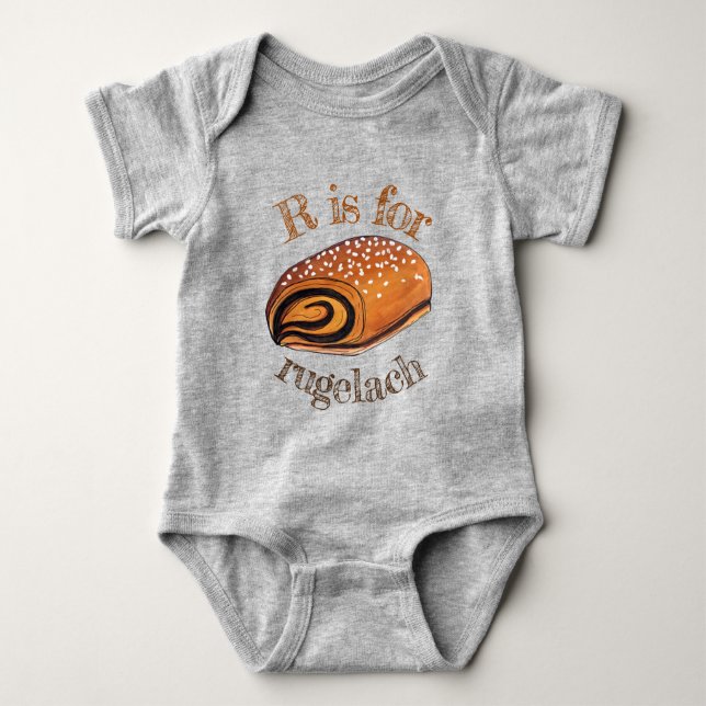 R is for Rugelach Jewish Polish Crescent Roll Baby Bodysuit (Front)