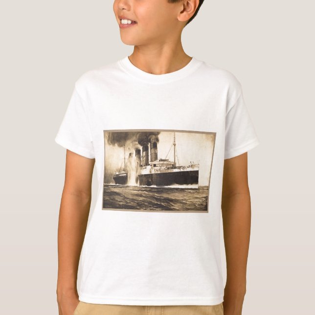 R.M.S. Lusitania Hit by Torpedos off Kinsale Head T-Shirt (Front)