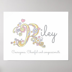 R monogram art Riley girls name & meaning poster