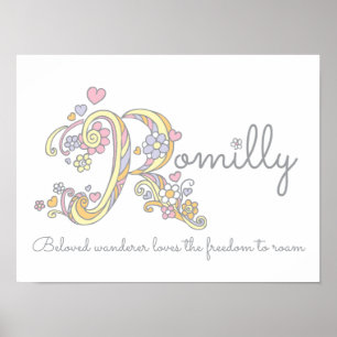 R monogram art Romilly girls name & meaning poster