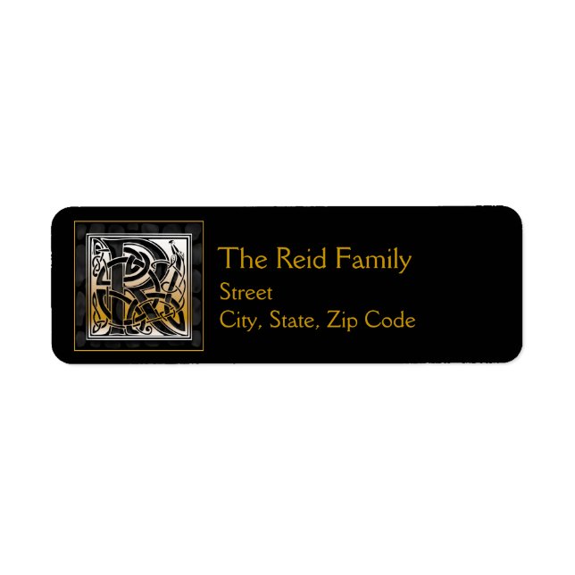 R Monogram "Black Stone" design Address Labels (Front)