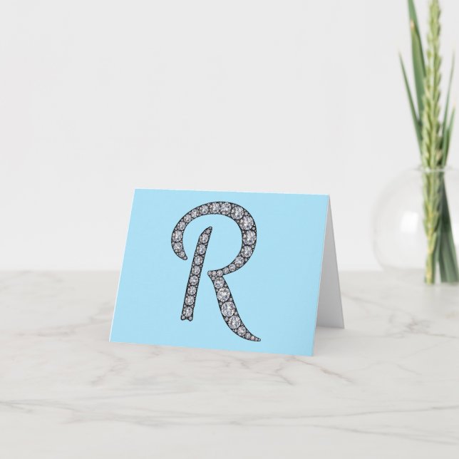 R monogram bling greeting card (Front)