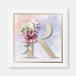R Monogram Burgundy Floral Magnet