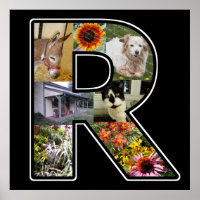 R Monogram Create Your Own 8 Photo Collage Black