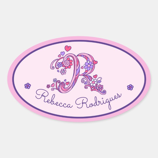 R monogram custom name id pink stickers (Front)
