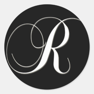 R monogram - elegant black and white classic round sticker