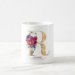R Monogram Floral Burgundy Red and Navy Blue Coffee Mug<br><div class="desc">A beautiful mug with watercolor flowers and gold foil letter.</div>
