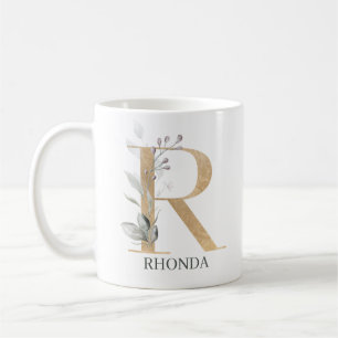 R Monogram Floral Personalised Coffee Mug