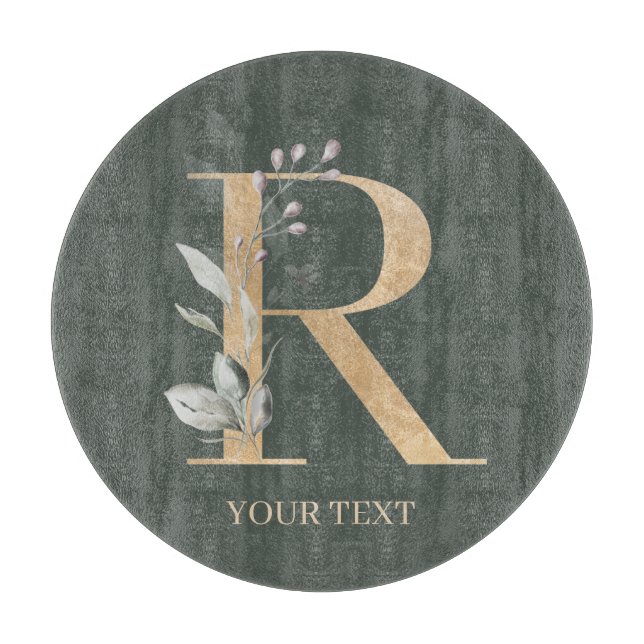 R Monogram Floral Personalised Cutting Board (Front)