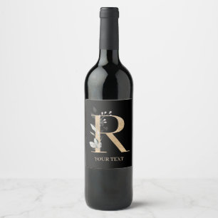 R Monogram Floral Personalised Wine Label