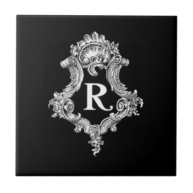 R Monogram Initial Ceramic Tile (Front)
