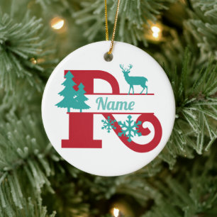 R Monogram Initial Christmas Holiday Tree Ornament