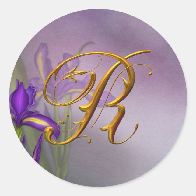 R monogram Iris Dream Classic Round Sticker (Front)
