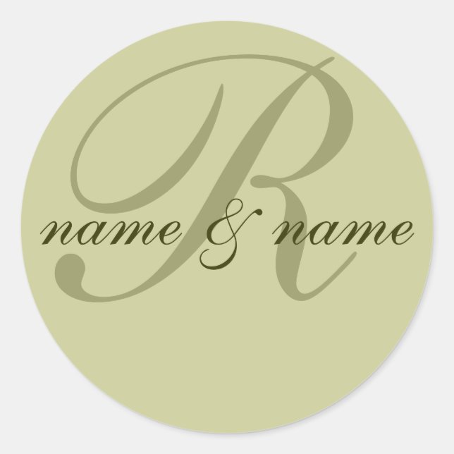 "R" monogram label, personalise first names Classic Round Sticker (Front)