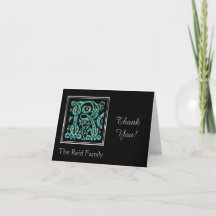 R Monogram "Masselle Blue" and Name Thank You Card