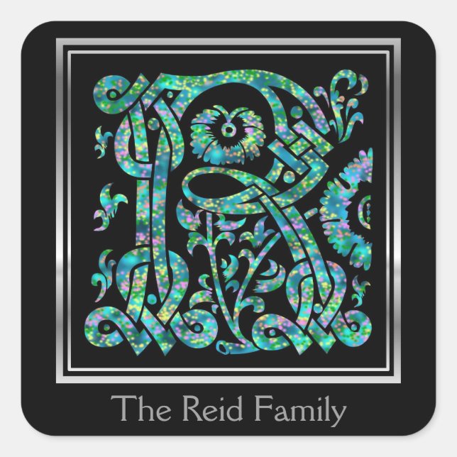 R Monogram "Masselle Blue" design Envelope Seals (Front)