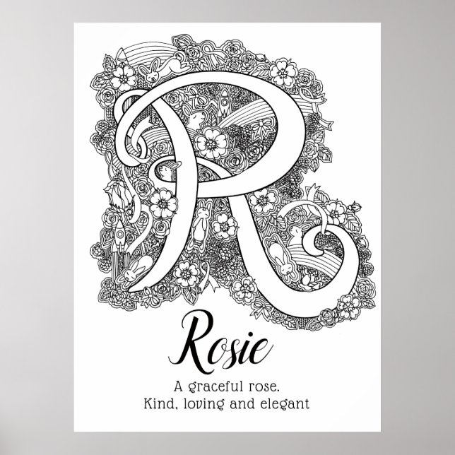 R monogram tangle art Rosie name meaning Poster (Front)