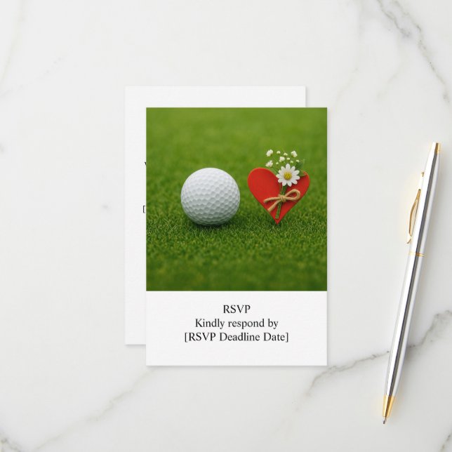 R.S.V.P. GOLF Wedding with golf ball on green  RSVP Card (Front/Back In Situ)