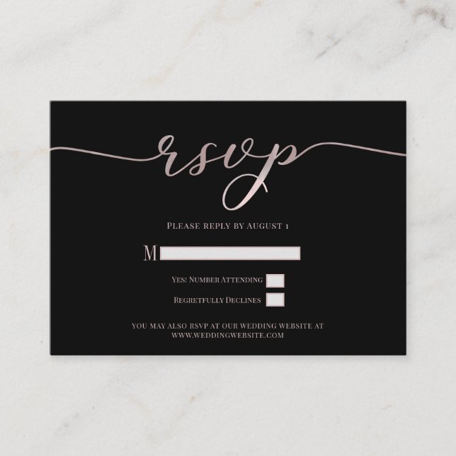 R.S.V.P. Wedding Reply Enclosure Black Pink Script Card (Front)