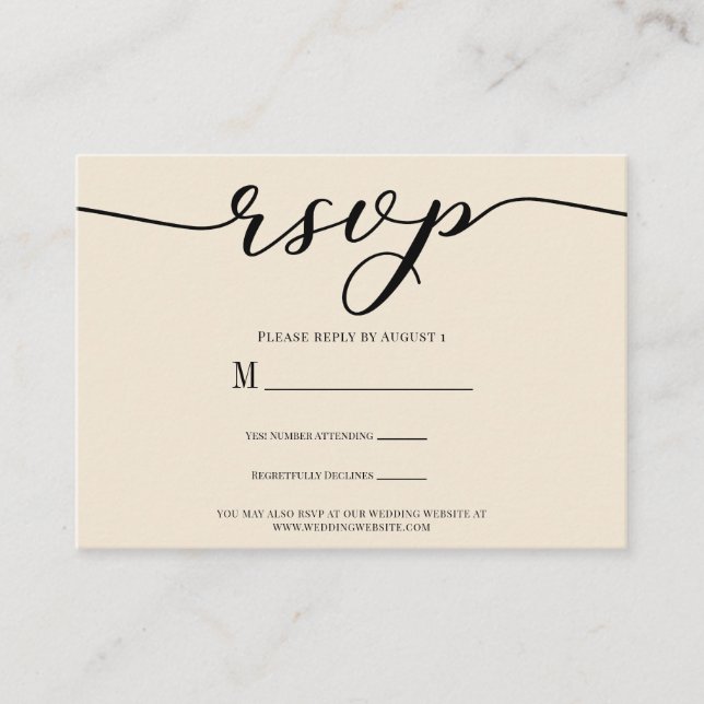 R.S.V.P. Wedding Reply Enclosure Cream & Black Business Card (Front)