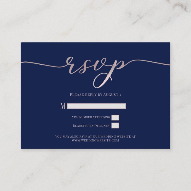 R.S.V.P. Wedding Reply Enclosure Navy Pink Script Card (Front)