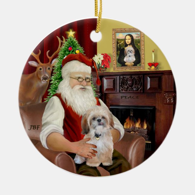 R-Santa-Shih Tzu (P) Ceramic Tree Decoration (Front)