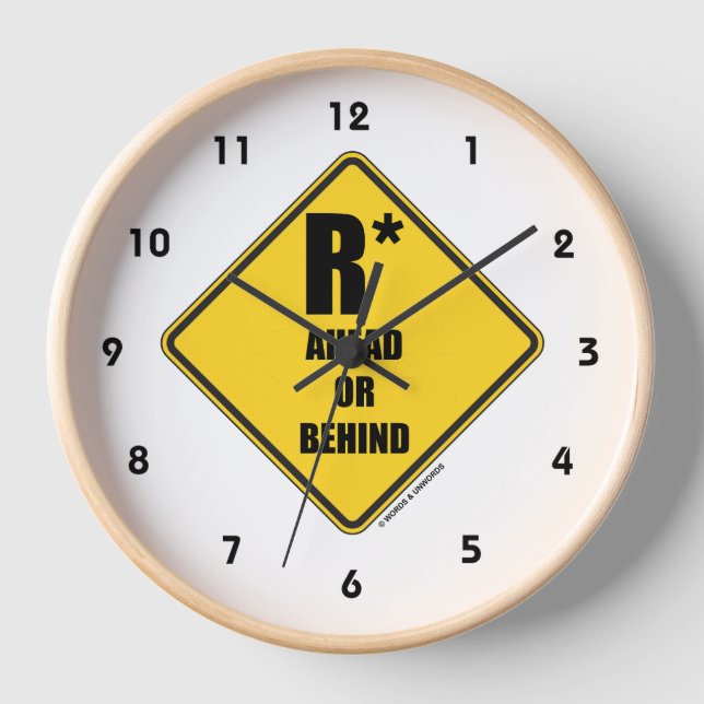 R-Star Ahead Or Behind Yellow Diamond Warning Sign Clock (Front)