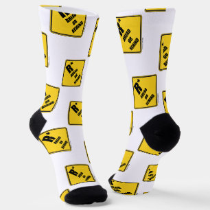 R-Star Ahead Or Behind Yellow Diamond Warning Sign Socks