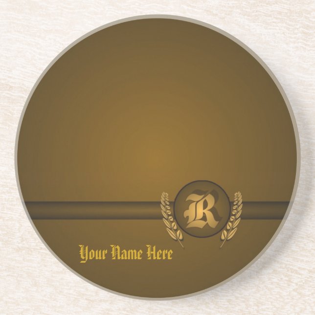 R - Superb Customisable Monogram Sandstone Coaster (Front)