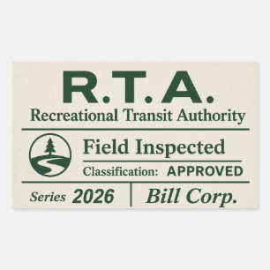 R.T.A. Recreational Transit Authority Inspection Rectangular Sticker