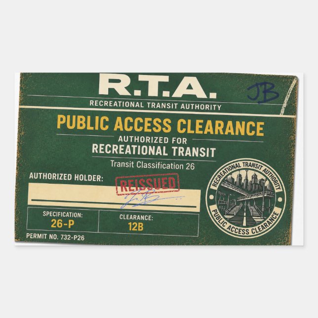 R.T.A. REISSUED Public Access Clearance Sticker (Front)
