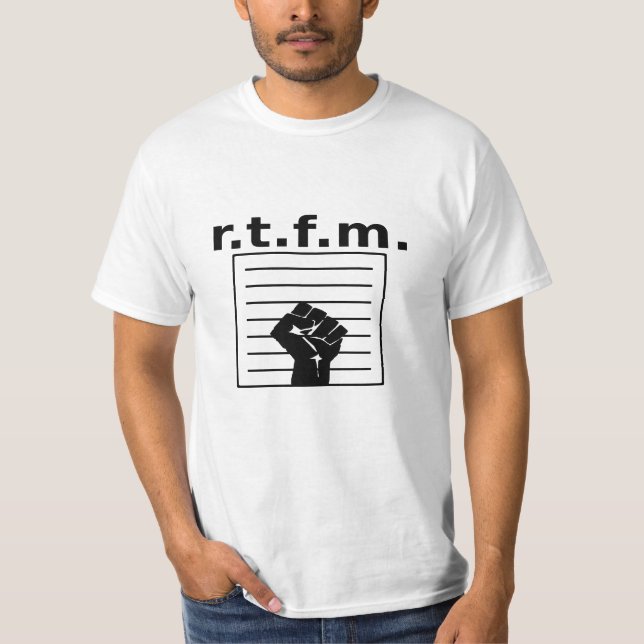 r.t.f.m. White Shirt with Manual and Fist (Front)