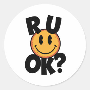 R U Ok Smiley Face Mental Health Design Sticker 
