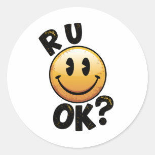R U Ok Vintage Smiley Face Mental Health Sticker