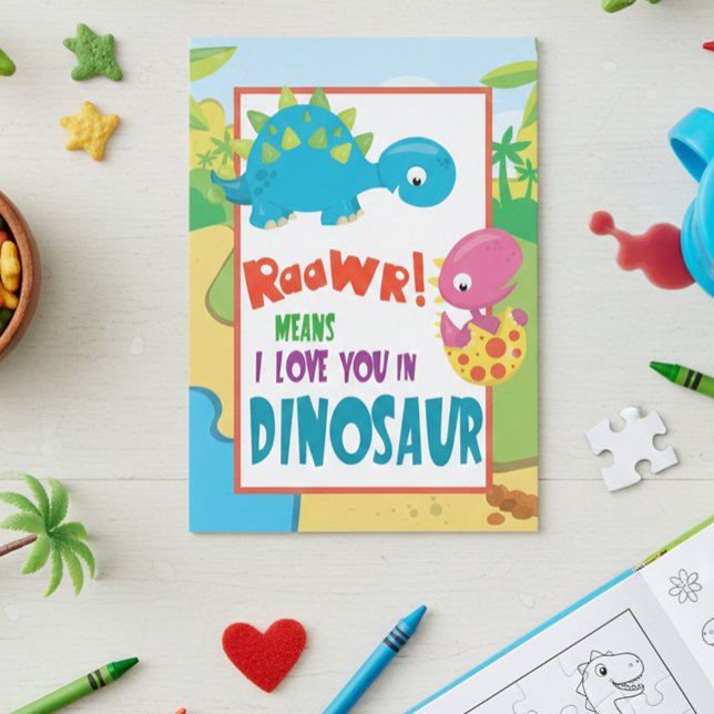 Raawr Some Loves You Dionsaur Valentine Kids Card (Creator Uploaded)