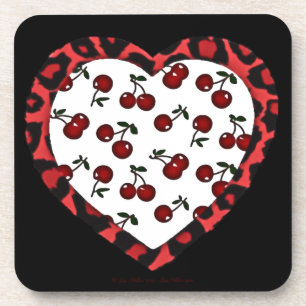RAB cherries Leopard Print Heart Rockabilly Coaster